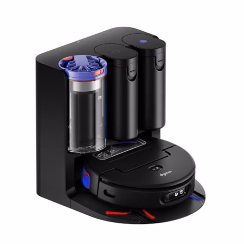 Dyson Spot+Scrub™ AI, aspirateur robot laveur sec et humide, rouleau humide auto-nettoyant, 4× puissance d’aspiration sur tapis, vidage automatique, élimination des taches par IA (Noir/Bleu)